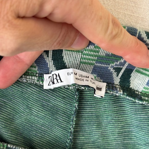 Zara Womens Green Blue Geometric Print Wide Leg Knit Pants High Rise Size M - Picture 5 of 13